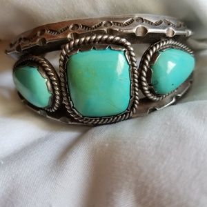 Men's Native American silver and turquoise bracele